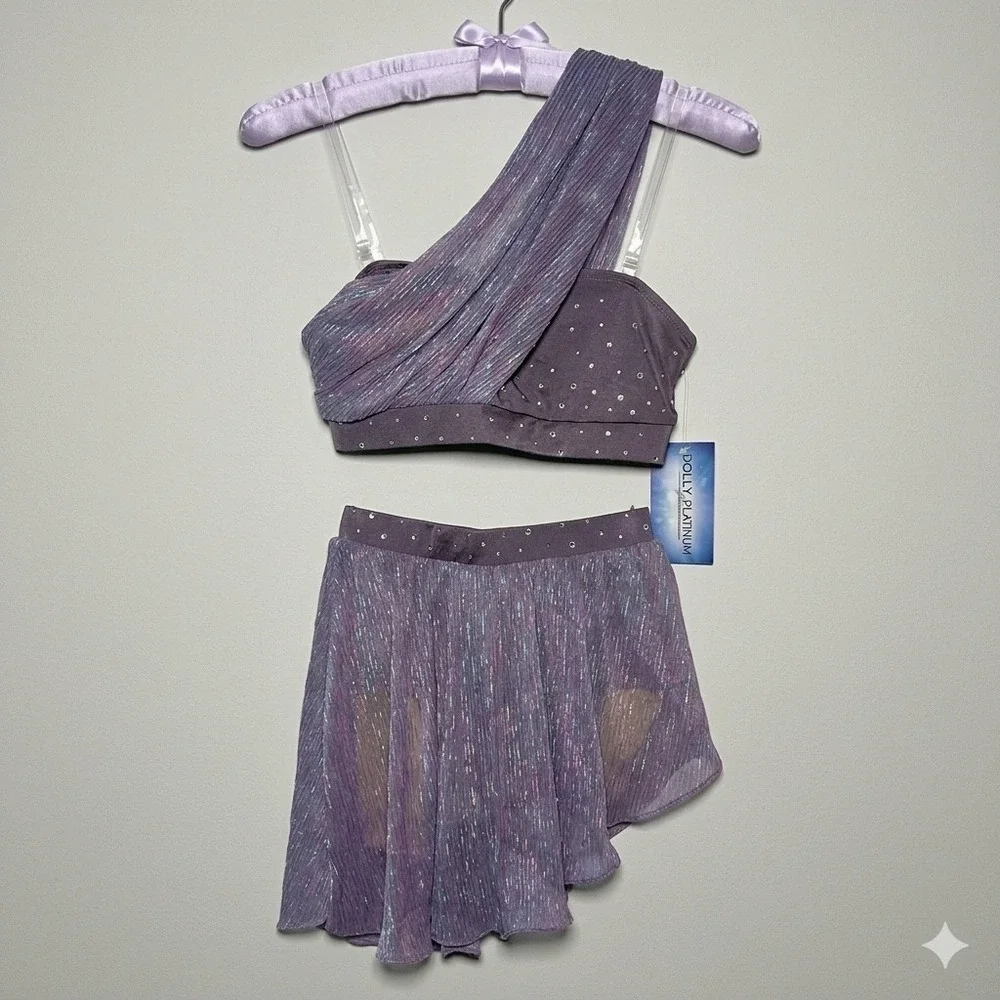 Double Platinum Purple Iridescent Rhinestone Dance Performance costume Set 2PC‎